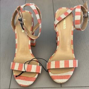 Express Women's Striped Sandals - Tangerine and Cream